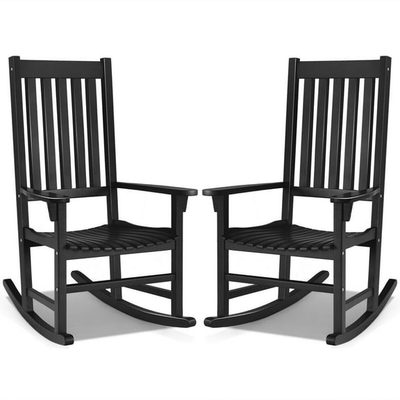Gymax 2PCS Wood Rocking Chair Porch Rocker High Back Garden Seat Indoor Outdoor Black