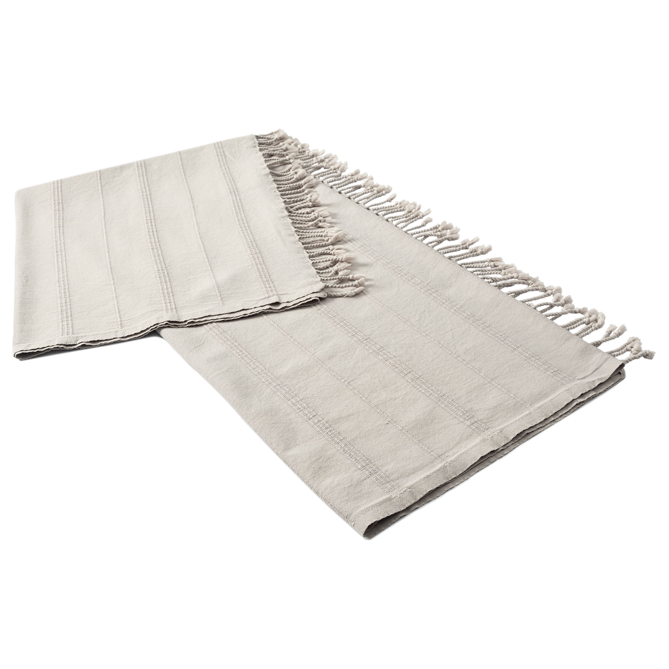 Ox Bay Sarra Beige Striped Fringed Ultra-Soft Turkish Cotton Reversible Throw Blanket, 50" x 60"