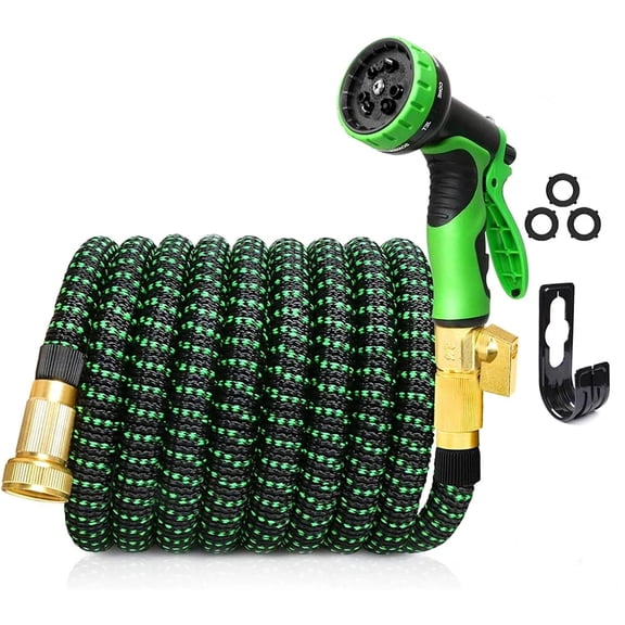 SUNDAN 25ft Garden Hose Flexible Garden Hose for Outdoor Upgraded Leakproof Lightweight No-Kink Water Hose(Black/Green)