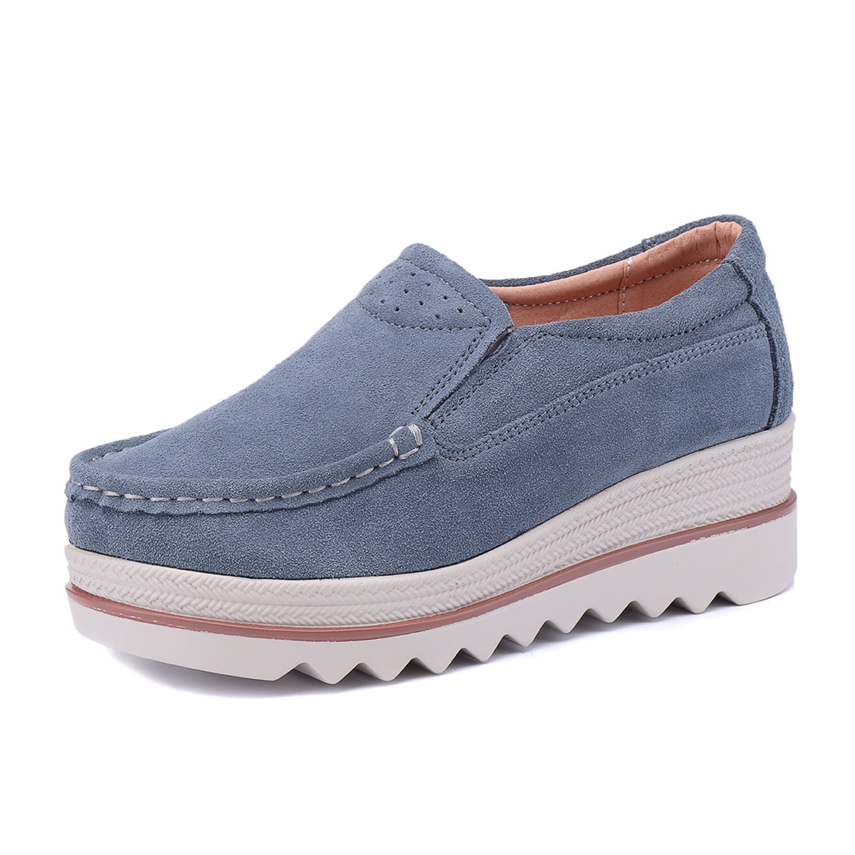 womens breathable suede round toe slip on platform shoes