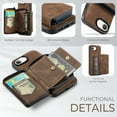thumbnail image 6 of For iPhone 16e Case, Detachable 2 in 1 PU Leather Zipper Wallet Case for Women Men with RFID Blocking Removable Card Holder Slot Magnetic Closure Shockproof Protective Phone Cover,Brown, 6 of 7