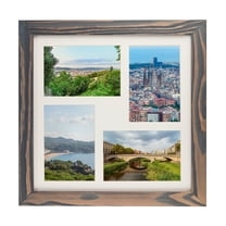 Rustic Solid Wood Square Collage Photo Frame 12x12 inch – Display Four (4) 4x6 inch Pictures with Mat for Wall Hanging - Grey