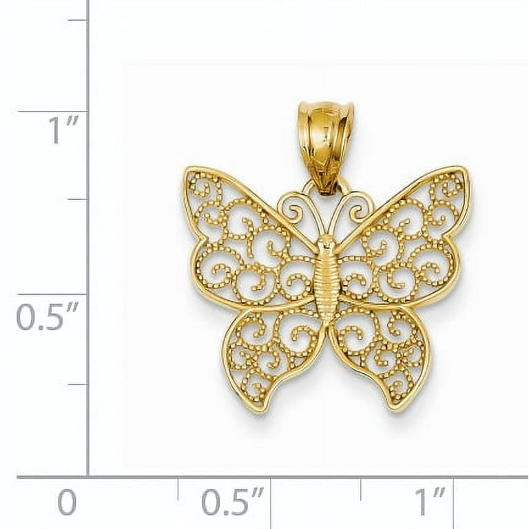 Finest Gold 14K Yellow Gold Filigree Butterfly Pendant Jewelry