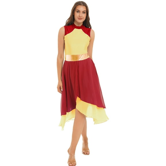 Aislor Women Color Block Sleeveless Praise Dance Dress Lyrical Modern Contemporary Dance Costume