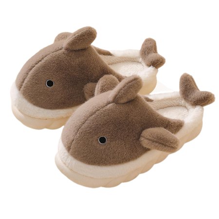 

shuwee Soft Plush Whale Shark Fuzzy Slippers Winter Faux Fur Cute Animal Couple Matching Home Slippers for Women Men