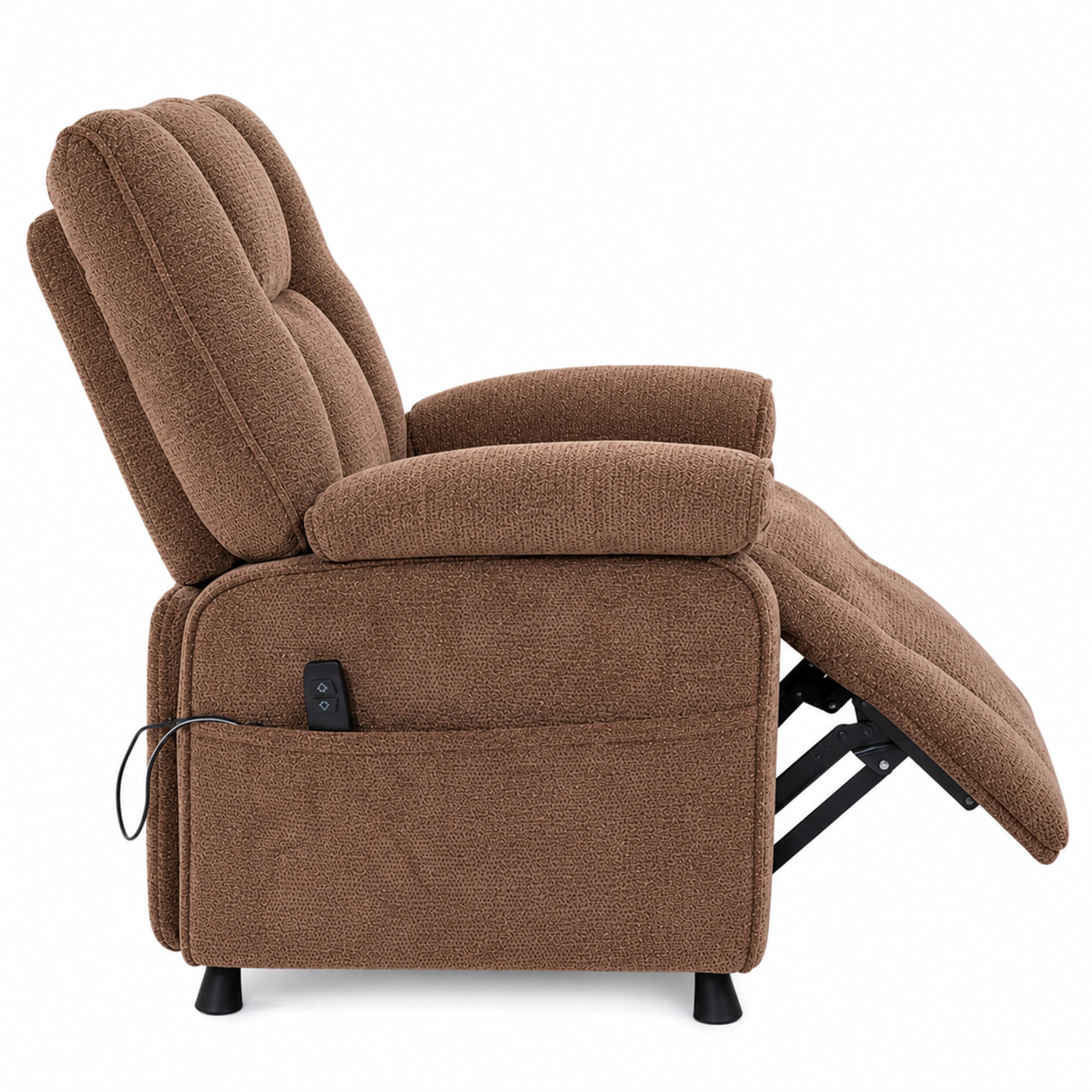GDF Studio Rosane Electric Power Recliner Chair with Side Storage Pocket, Chenille Multi-Scene Lounge Chair, Dark Brown