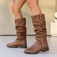 thumbnail image 4 of Slouchy Mid Calf Riding Boots for Women Casual Leather Buckle Pointed Toe Winter Fall Dress Knee High Boots, 4 of 8