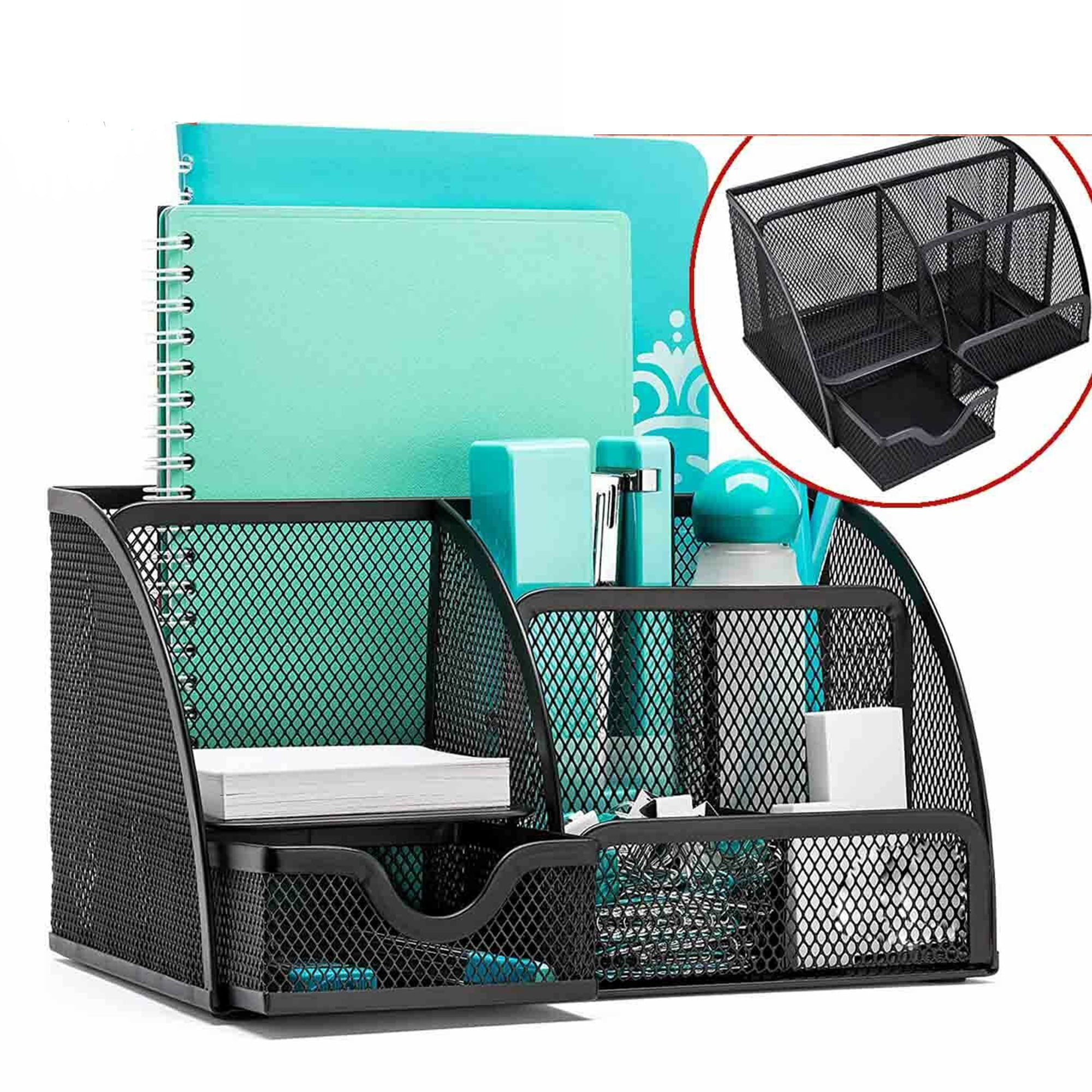 YouLoveIt Mesh Desk Organizer Office Desktop Organizer with Drawer, Metal Stationary Organizer