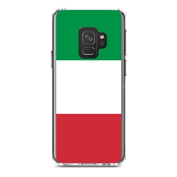 DistinctInk Clear Shockproof Hybrid Case for Samsung Galaxy S9 (5.8" Screen) - TPU Bumper, Acrylic Back, Tempered Glass Screen Protector - Italy Flag Red White Green - Italy