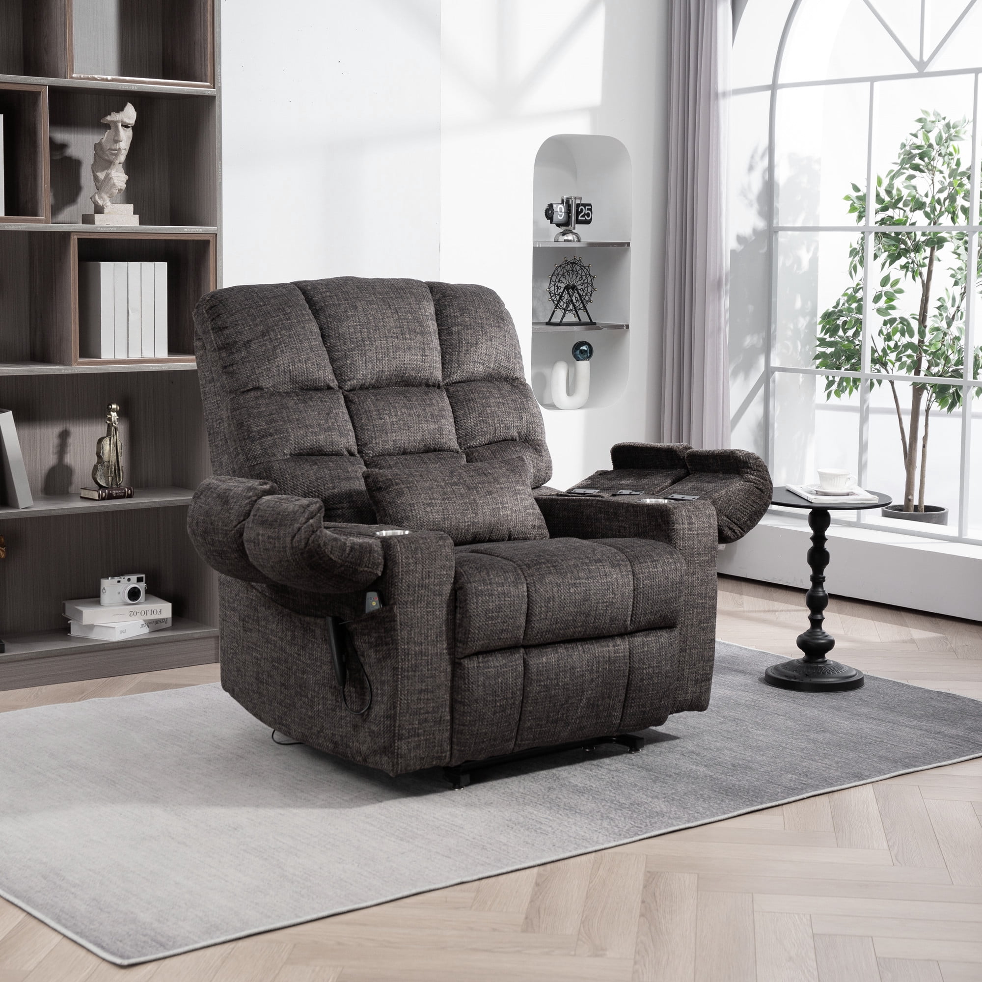 Triple Motor Zero Gravity Power Lift Recliner Chair for Elderly Adults, Electric Lay Flat Recliner with Heat and Massage, Adjustable Seat Height, 2 Arm Storage, 3 Cup Holders, Lumbar Pillow