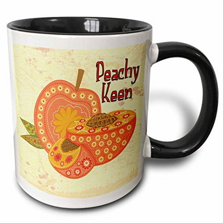 

3dRose Ornate Vintage Stylized Peachy Keen Peach Floral Fruit Illustration Two Tone Black Mug 11oz