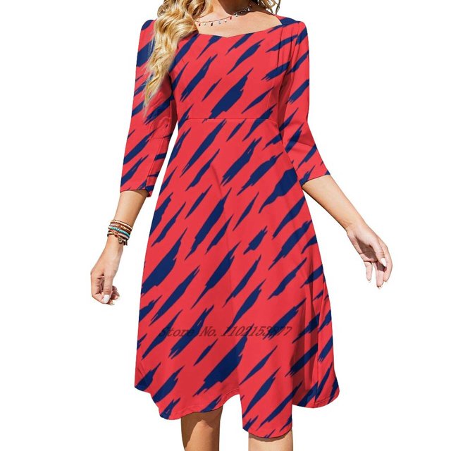 Abstract Pattern Loose Pocket Dress Women Casual V Neck Dress Printed Dress Abstract Pattern Blue Red Grunge Spot Modern Style