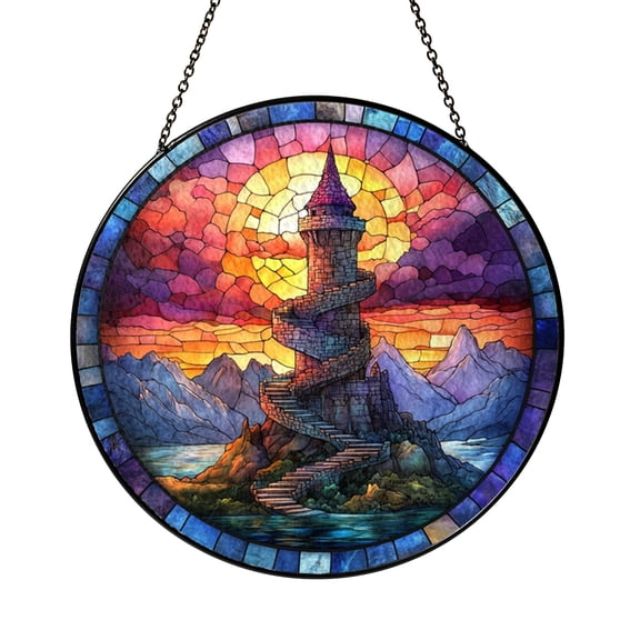 Castle Architecture Stained Glass Suncatcher Scenic Window Art