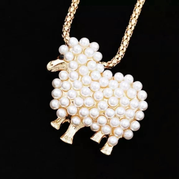 QQTDFG Faux Pearl Cute Small Sheep Pendant Sweater Chain Necklace/Brooch Pin Women Gift-Gold