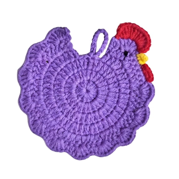 Handmade Crochet Coaster, Cute Chicken Design, Heat Resistant, Perfect for Home Decor and Kitchen Use, Ideal Gift for Tea and Coffee Lovers, Purple
