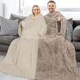 thumbnail image 4 of PAVILIA Fluffy Blanket with Sleeves Women Men Adults, Wearable Blanket Plush Soft Fuzzy, Hug Sleep Pod Snuggle Pocket Sleeved TV Throw, Sherpa Fleece Warm Cozy Shaggy Gifts Ideas Mom Wife, Taupe Tan, 4 of 7