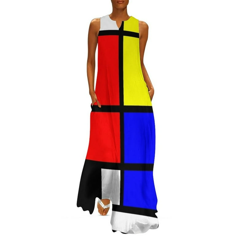 Mondrian style art deco design in basic colors Long Dress Aesthetic clothing  Dress for girls african dresses for woman Dress - Walmart.com