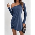 thumbnail image 4 of Tunique à une Épaule pour Femmes Manches Longues Ourlet Torsadé Robe Mini Décontractée Ample Printemps Été Bleu TG, 4 of 9