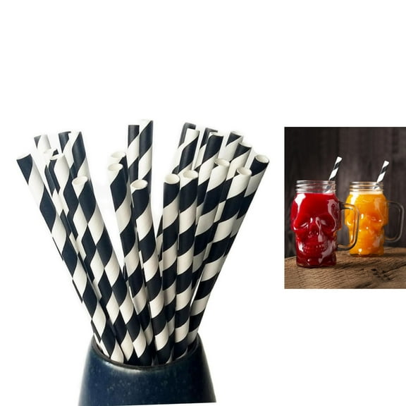 7.7x0.2In Disposable Paper Straws,100Pcs Black and White Compostable Straws for Birthday,Durable Straws for Xmas,Drinkware,Party Supplies