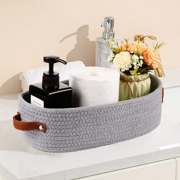 Toilet Paper Storage Basket,Cotton Rope Small Woven Basket,Toilet Paper Basket,For Room Storage Basket with Handles,Weaving Storage Basket,Toilet Water Tank(Gray 13*6*4in)