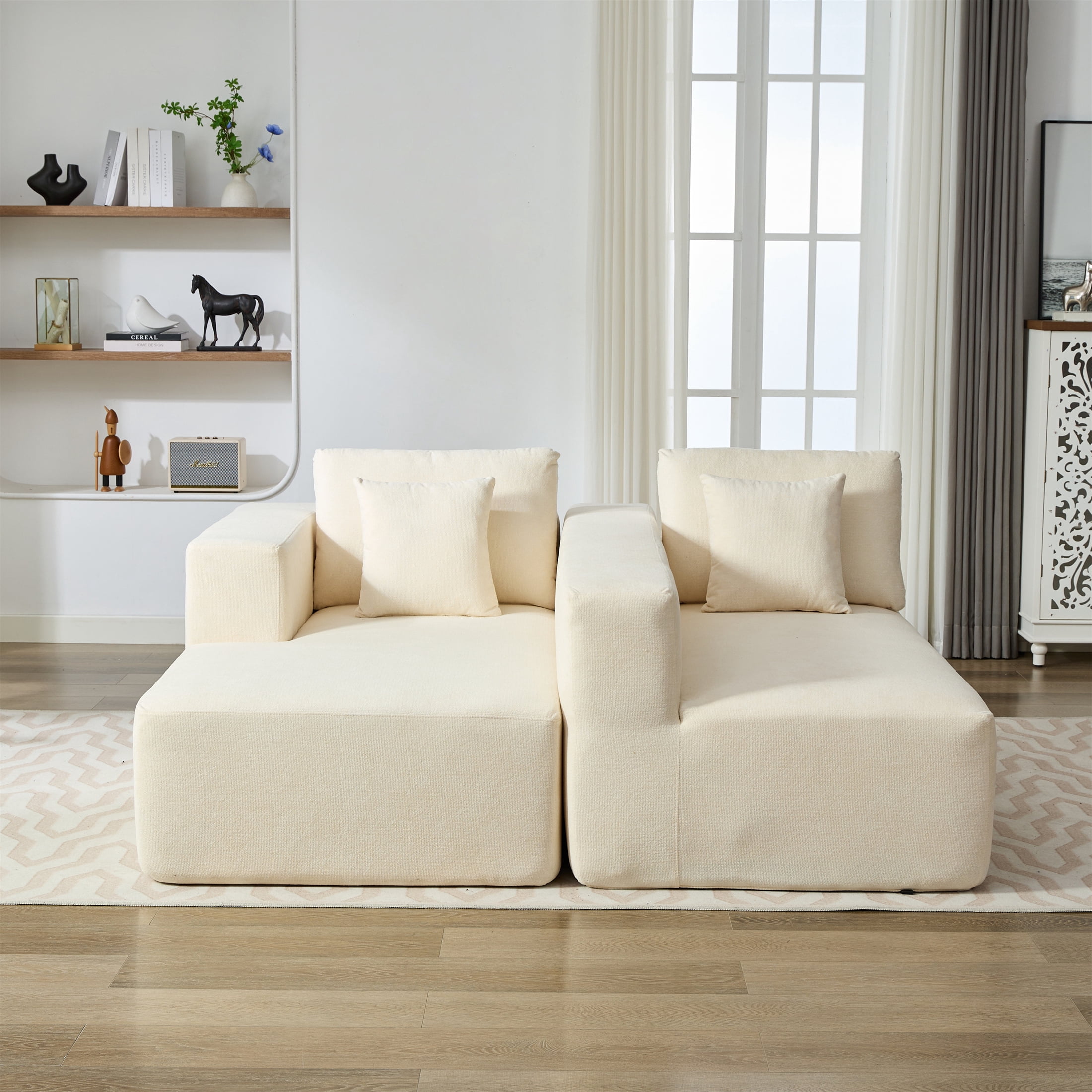 Aukfa 107" Cloud Sectional Couch Modern Modular Sofa with Deep Seat for Living Room, Installation Free, Chenille, Beige