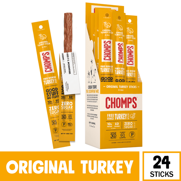 Chomps Free Range Turkey Sticks, Keto Snack, Paleo Friendly, 24ct 1.15oz Sticks