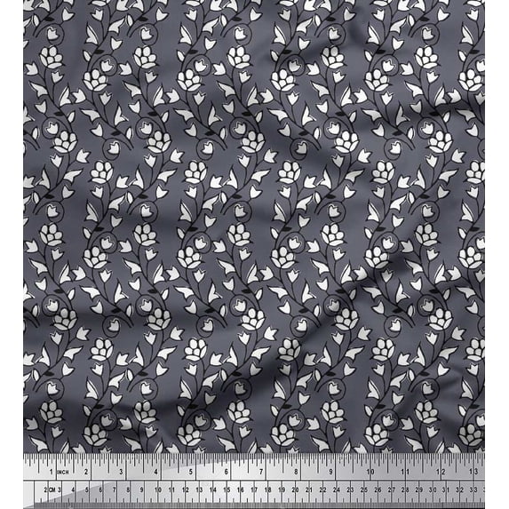 Soimoi Poly Georgette Fabric Leaves & Floral Block Print Fabric by The Yard 42 Inch Wide
