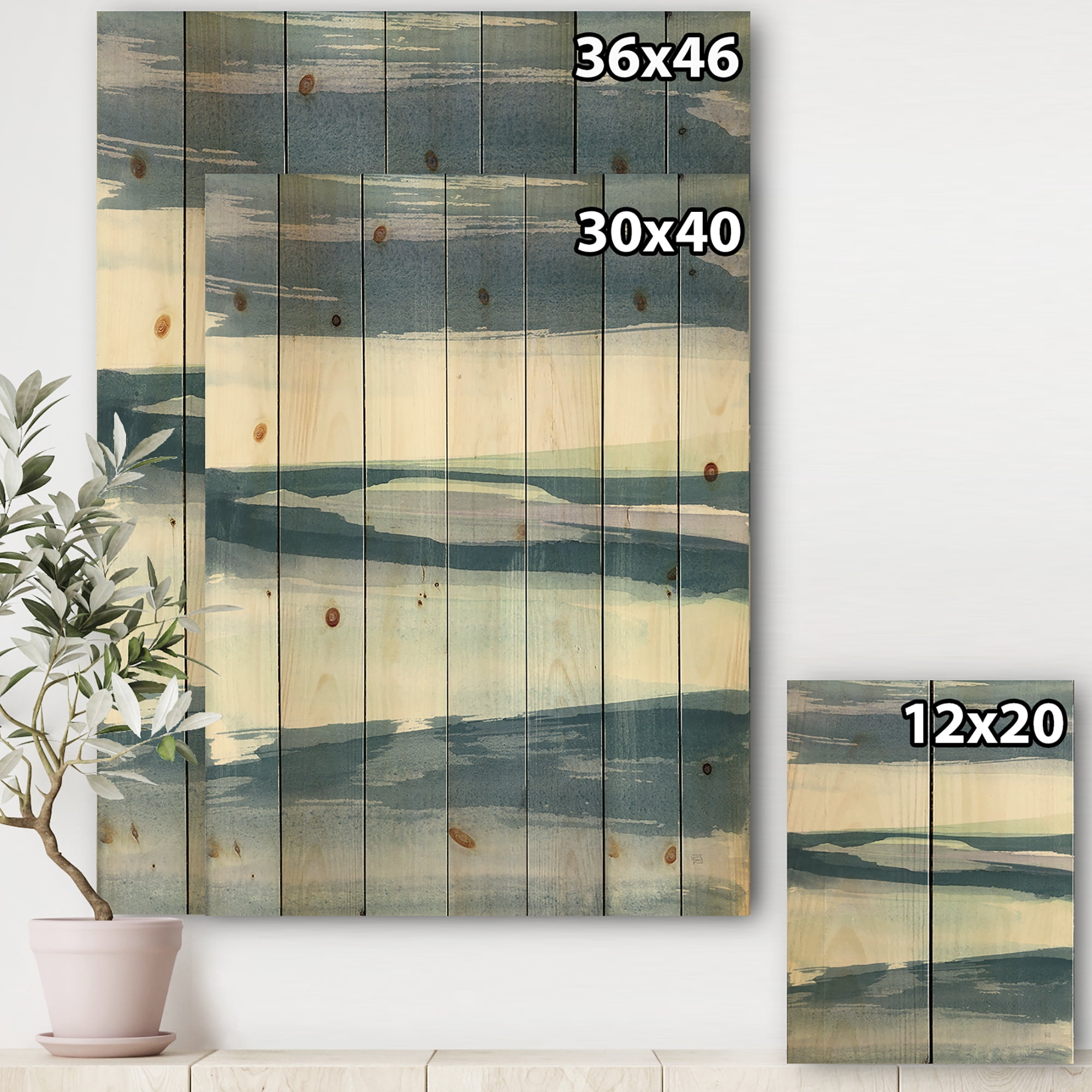 Designart 'Mint Indigo Dawn II' Farmhouse Print on Natural Pine Wood