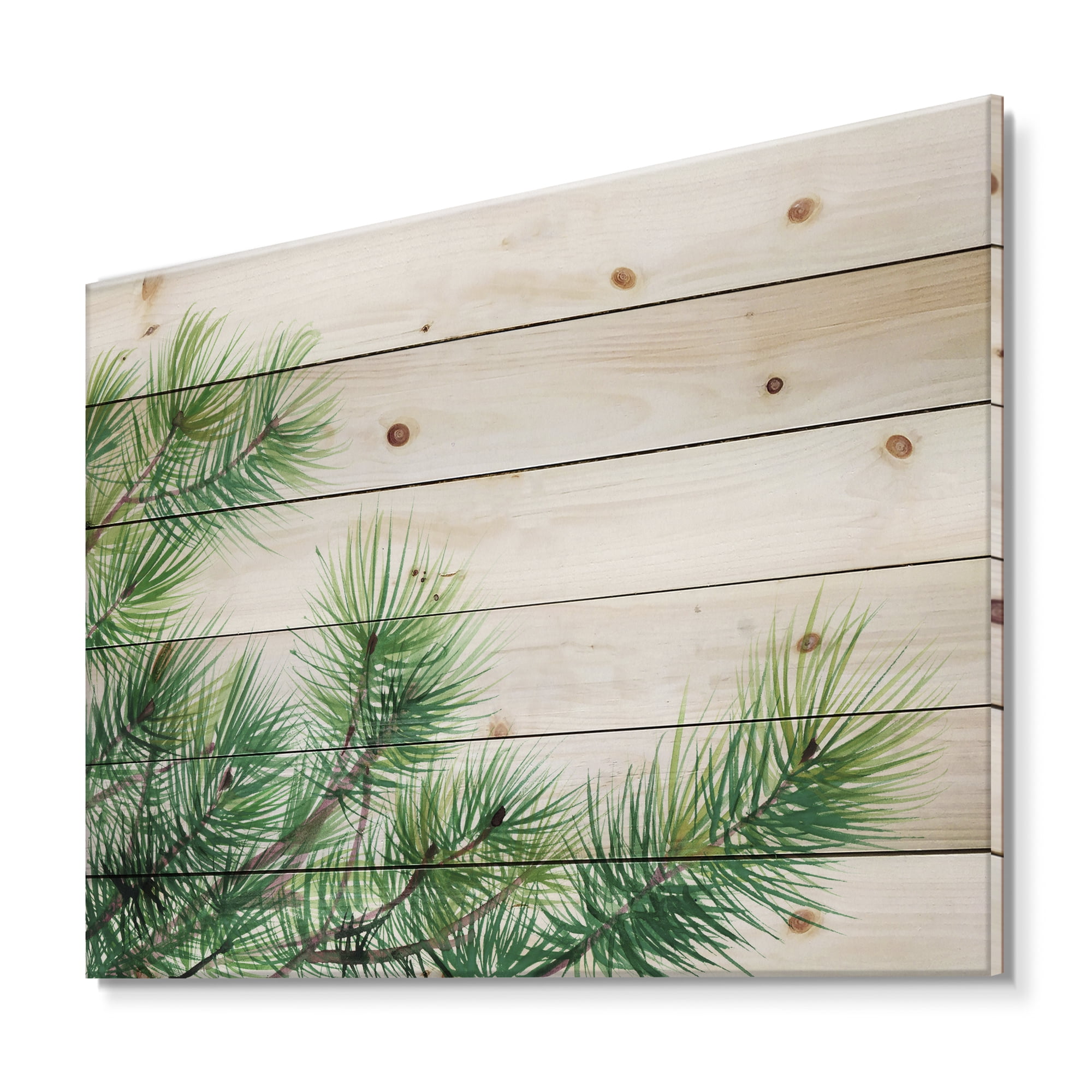 Designart 'Close Up Pine Tree Branches' Traditional Print on Natural Pine Wood
