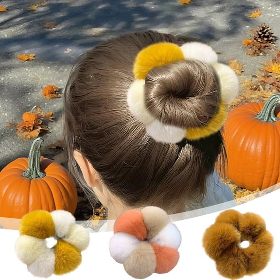 Kdkad Pom-Pom Hair Ties for Girls, 3.9 Inch Soft No-Snag Elastics, Multicolor Ponytail/Bun Holders, Cute Daily Wear Accessory Set (3 Colors)