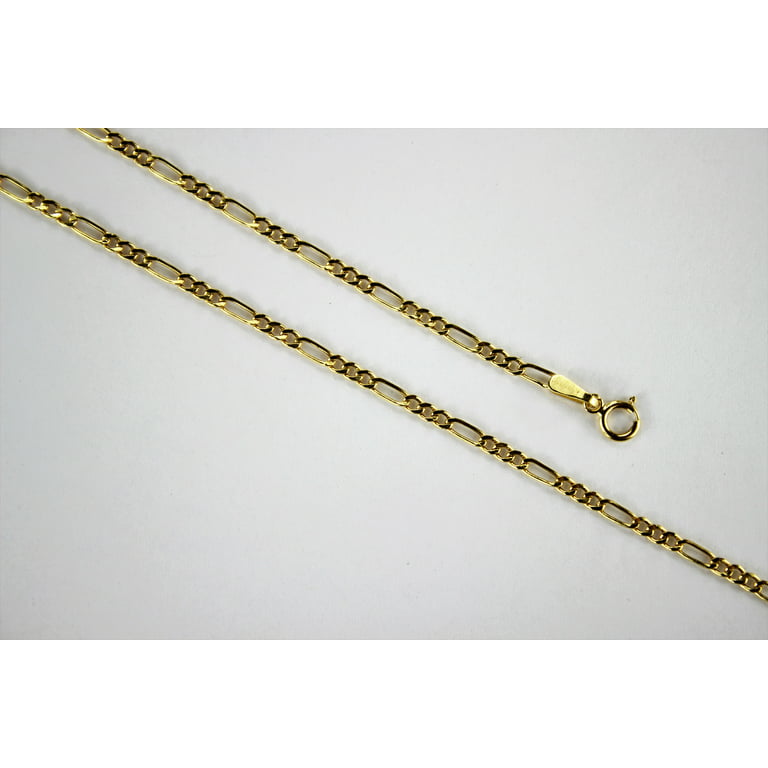 10K Yellow Gold Hollow Figaro Chain Necklace 1.9mm/16~24