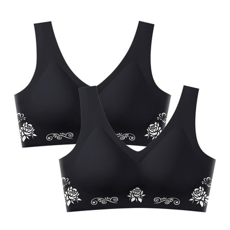 

MIARHB 2PC Women s Trackless Underwire Vest Ice Silk Back Sports Sleep Latex Bra Underwear