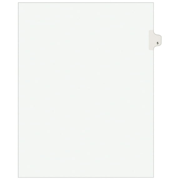 Avery Avery-Style Legal Exhibit Side Tab Divider, Title: 5, Letter, White, 25/Pack