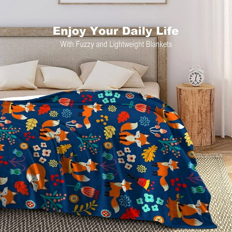 Fox Print Flannel Fleece Throw Blanket - Soft Comfy Cozy Blanket For Bed, Sofa, Kids, Adults - 50x40 Inches