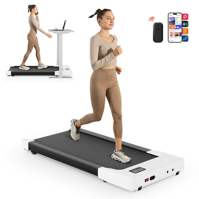 Tapis de Marche Amélioré 2 en 1 sous le Bureau, Machine de Course et de Jogging avec Télécommande pour Bureau à Domicile, Tapis Roulant de Bureau Portable Léger Sans Installation