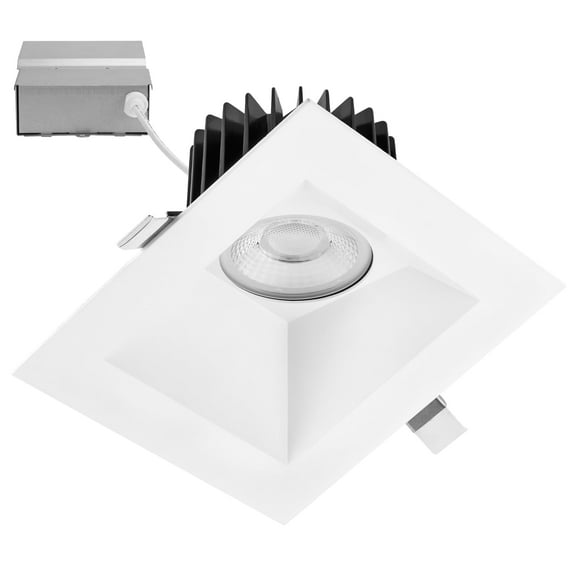 Maxxima 6 in. Slim Square Sloped Recessed Anti-Glare LED Downlight, White Trim, Canless IC Rated, 1800 Lumens, 5 CCT 2700K-5000K