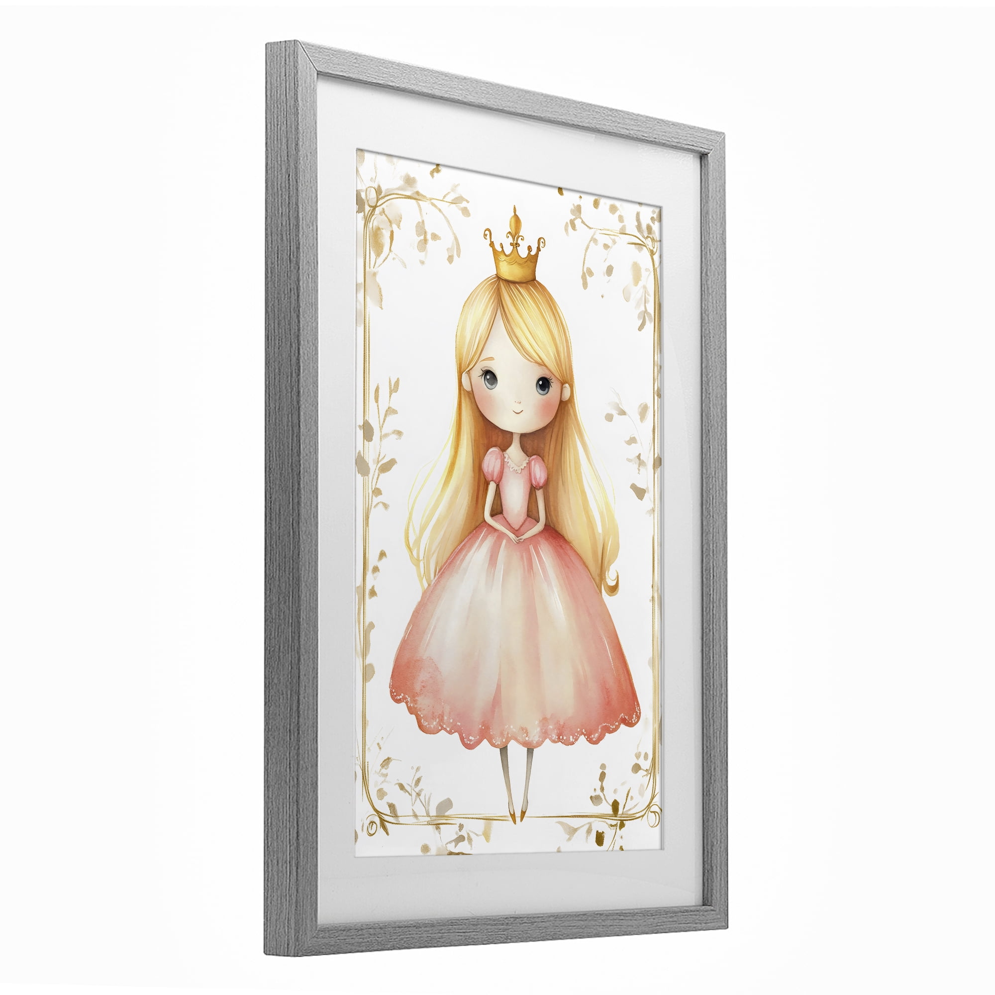 Stupell Industries Golden Crown Fairytale Princess Gray Framed Print Under Glass, design by Creative Studio