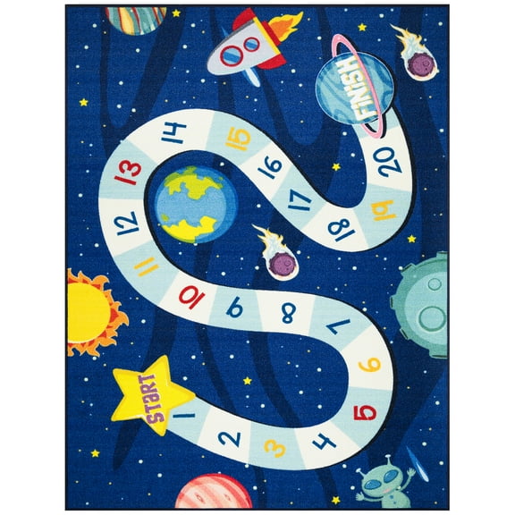 Ottomanson Non-Slip Educational Space 5x7 Area Rug for Kids Playroom, 5' x 6'6", Navy