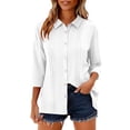 thumbnail image 2 of zbxnLI Button down Blouses for Women's 3/4 Sleeve Shirts Cotton Linen Collared Shirt Solid Color Fashion Tops, 2 of 7