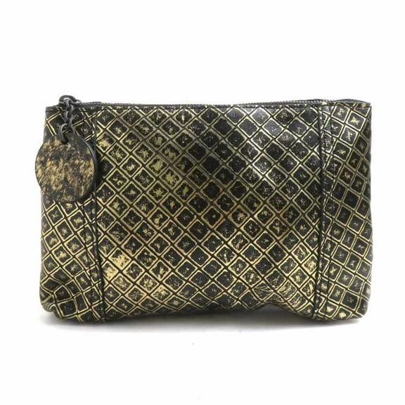 Pre-Owned Bottega Veneta Intrecciato Leather Pouch Bag in Gold and Black for Women... (Good)