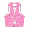 thumbnail image 4 of Sxiwei Women's Shiny Leather Front Lace Up Crop Top Gothic Music Festival Vest Top Pink L, 4 of 6