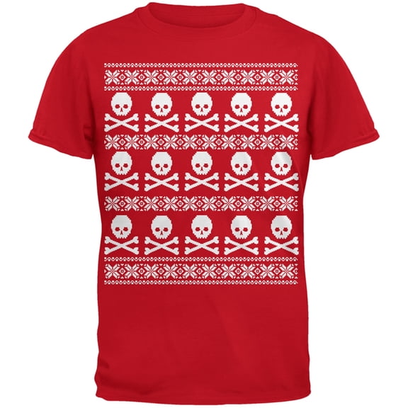 Big Skull And Crossbones Pattern Ugly Christmas Sweater Red Youth T-Shirt - Youth Medium