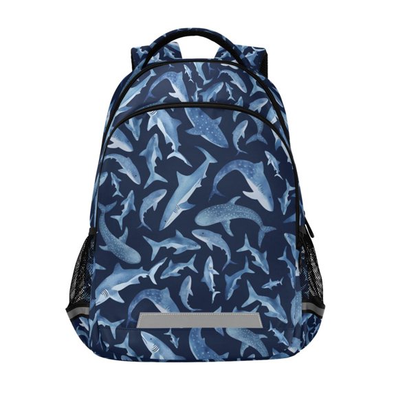 FORMRS Kids School Backpack Elementary Student Unisex Travel Bookbag with Reflective Stripes, Watercolor Shark Pattern