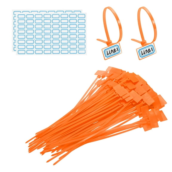 8inch Zip Ties, 100pcs Cable Ties Tags Nylon Wire Marking Label Self Locking Plastic Straps Write on with Label Tags Paper for Organization Cord Network Ethernet Marking, Orange