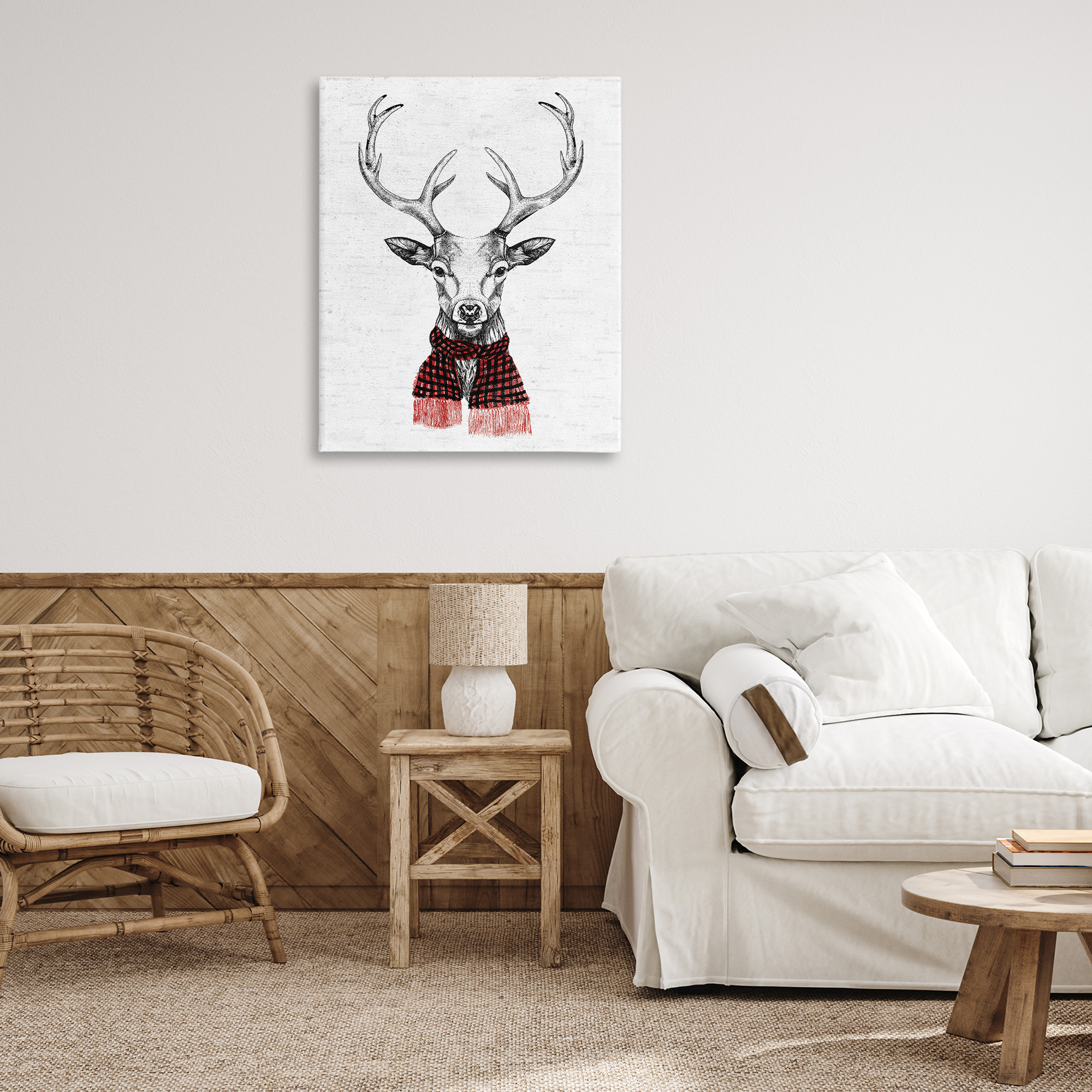 Stupell Industries Holiday Deer with Scarf Animals & Insects Painting Gallery Wrapped Canvas Art Print Wall Art, 30 x 40