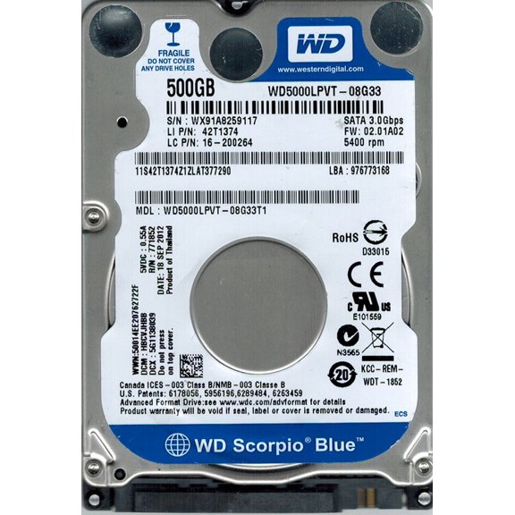Western Digital WD5000LPVT-08G33T1 500GB DCM: HBCVJHBB