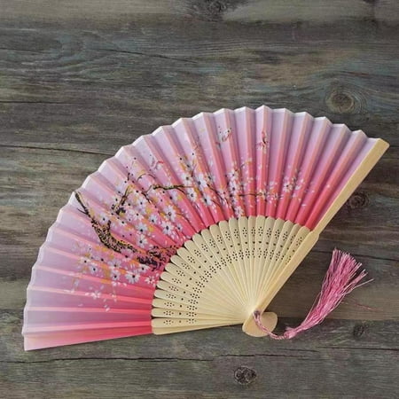 

Hand Folding Fan Chinese Vintage Style Handheld Fan with Fabric Sleeve Silk Fan with Bamboo Frame and Elegant Tassel for Party Wedding Dancing Decoration