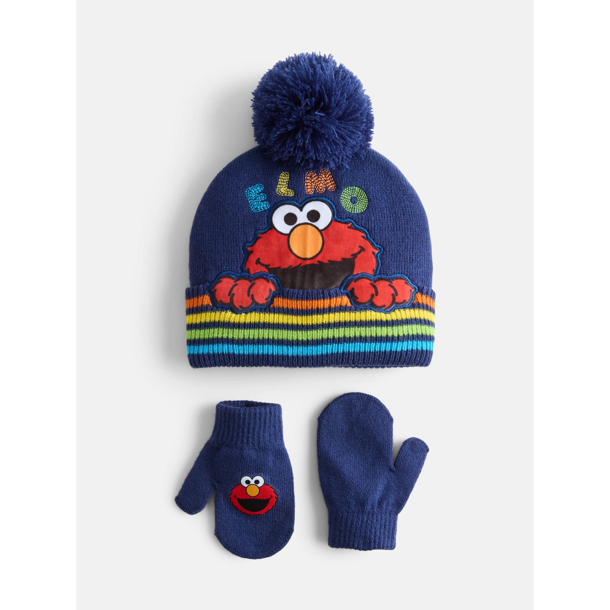 Elmo Toddler Boys Pom Beanie and Mittens Set, 2 Piece