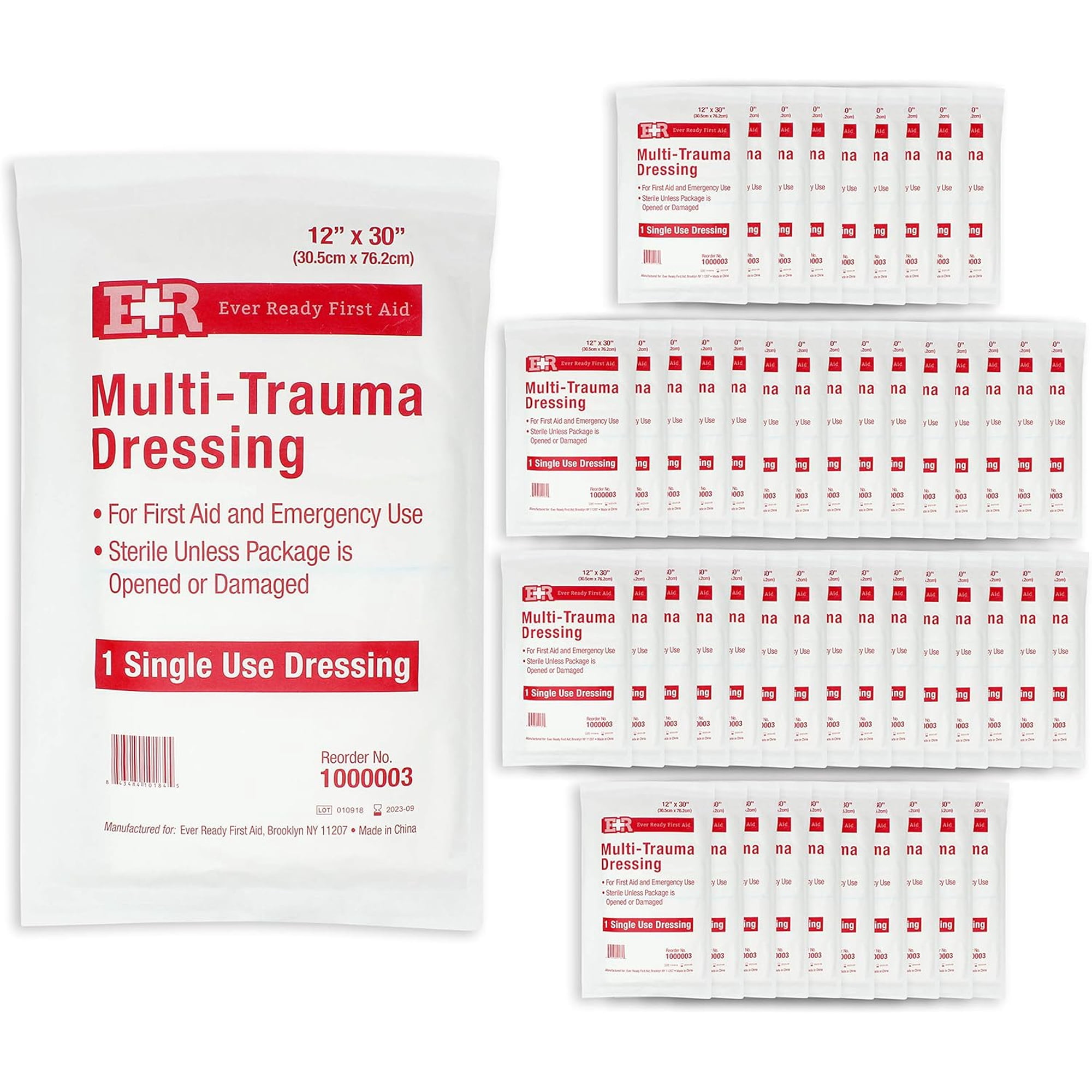 Ever Ready First Aid Multi-Trauma Sterile Non-Woven Dressing 12” x 30” - 50 Count