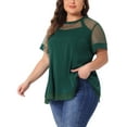 thumbnail image 4 of Agnes Orinda Women's Plus Size St. Patrick's Day Round Neck Peplum Short Sleeve Mesh Sheer Summer Tops 4X Dark Green, 4 of 6